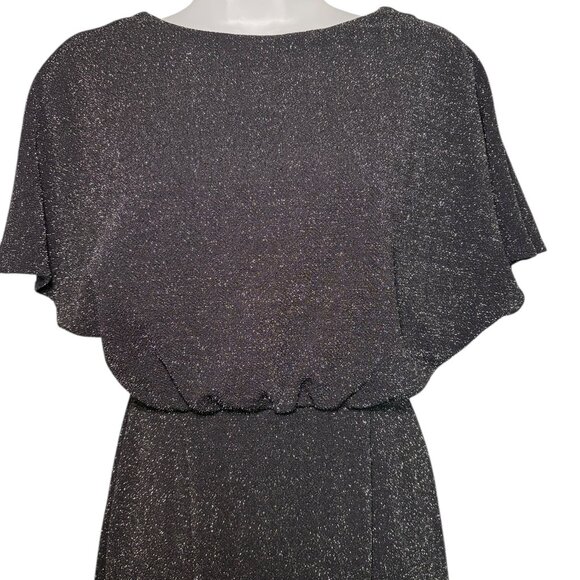 Donna Morgan Metallic Knit Midi Dress Black Silver Shimmer Size 0 - Picture 2 of 6